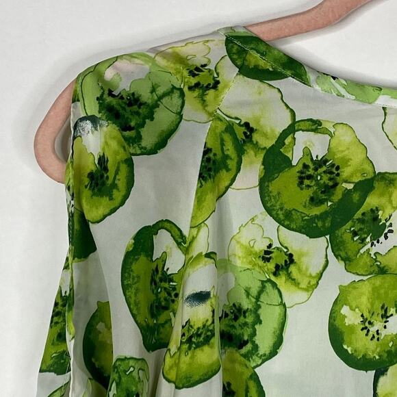 2/$30 ZARA Kiwi Print Blouse White Green Self Tie Cold Shoulder Sleeve S #6092 - Picture 6 of 16